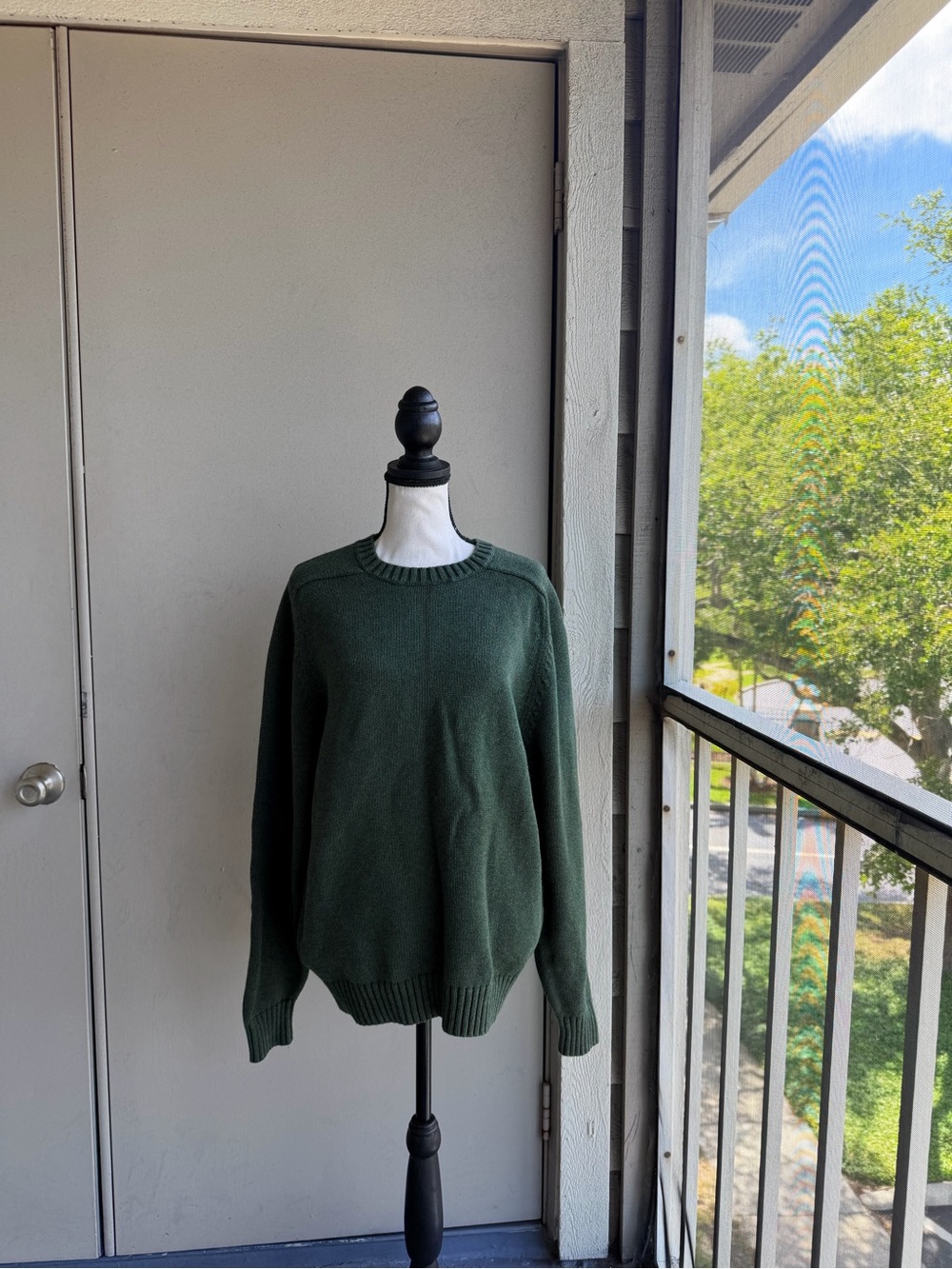 Vintage Lands’ End Classic Crewneck Men's Sweater Dark Green Cotton